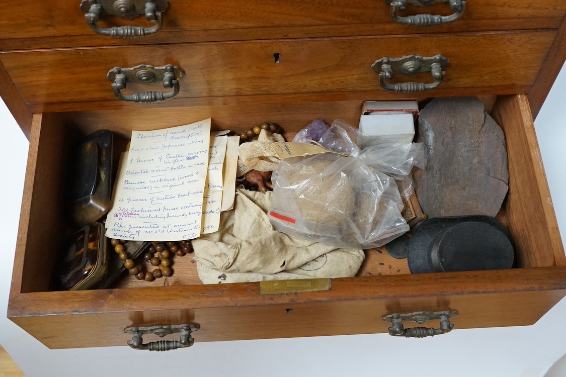 A late Victorian walnut collector's chest and contents. Condition - varies